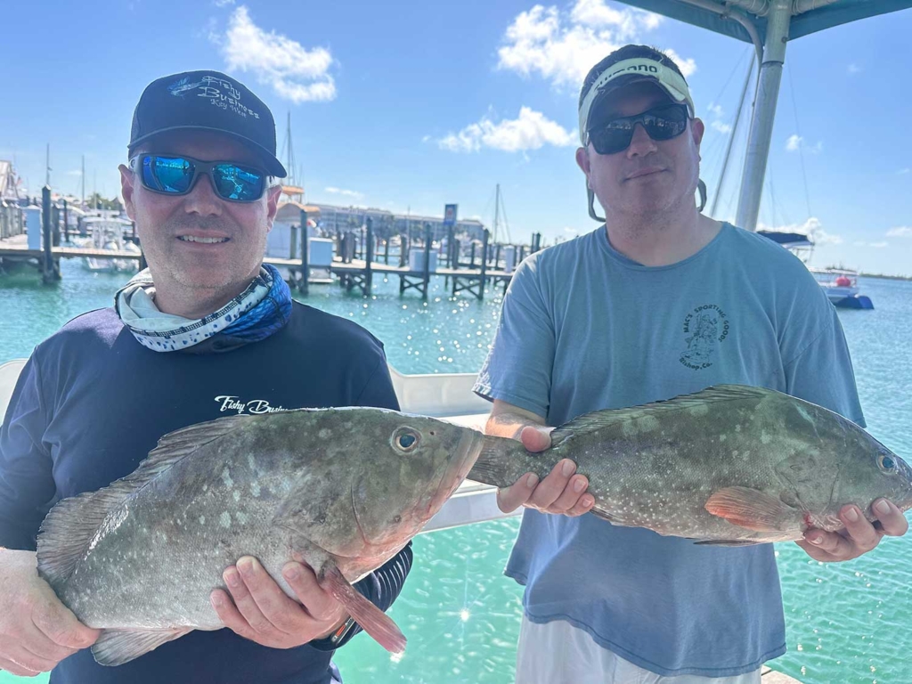 Anglers with a pair of groupers
