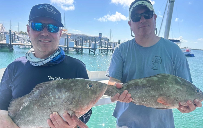 Anglers with a pair of groupers